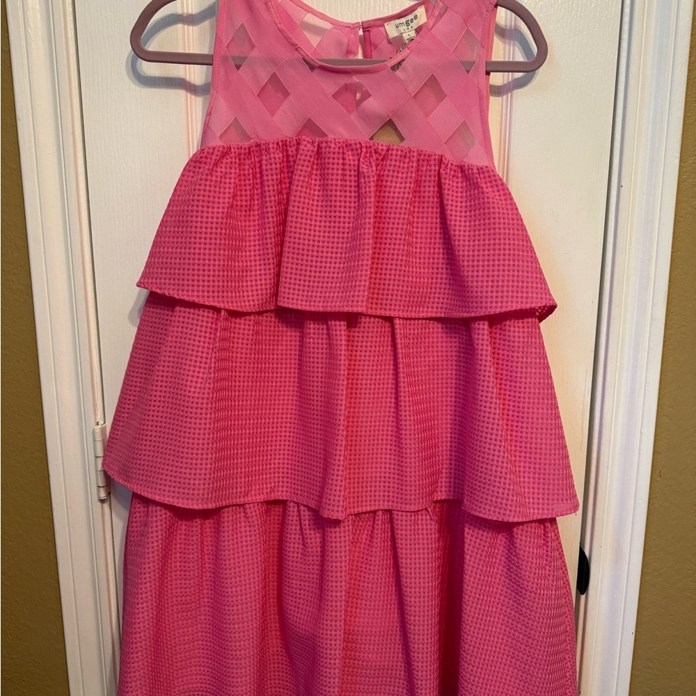 Umgee Pink Tiered Ruffle Sleeveless Dress